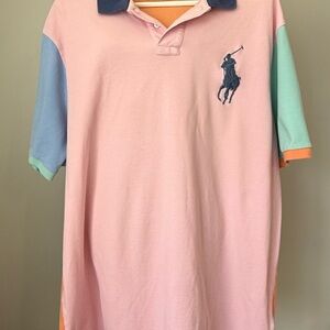 Polo by Ralph Lauren Pink Colorblock Polo with Blue Logo